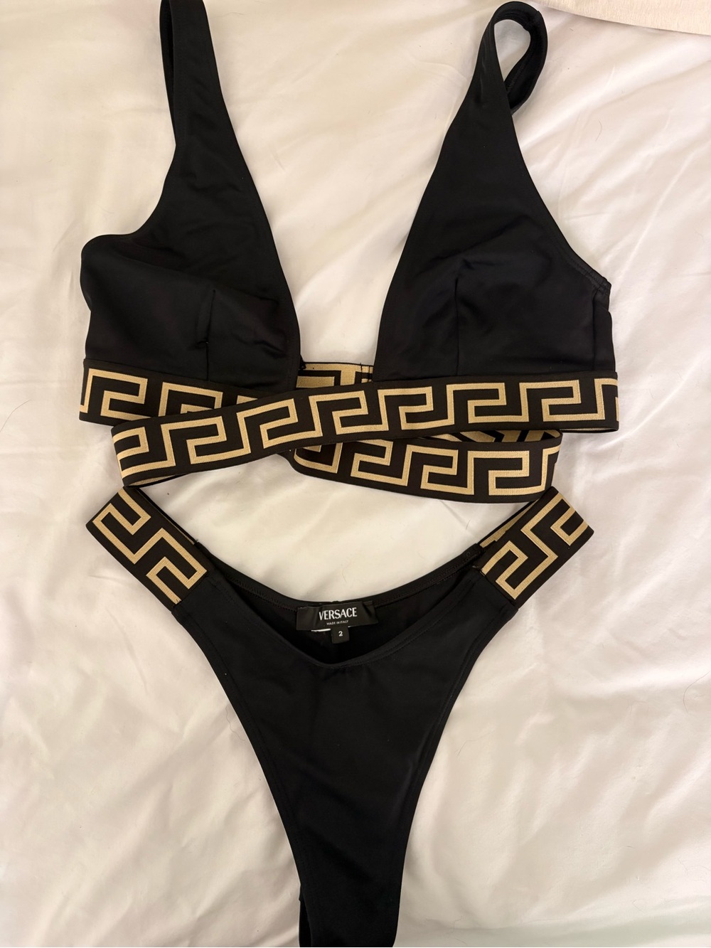 Versace Black Bikini with Gold Greek Key Trim